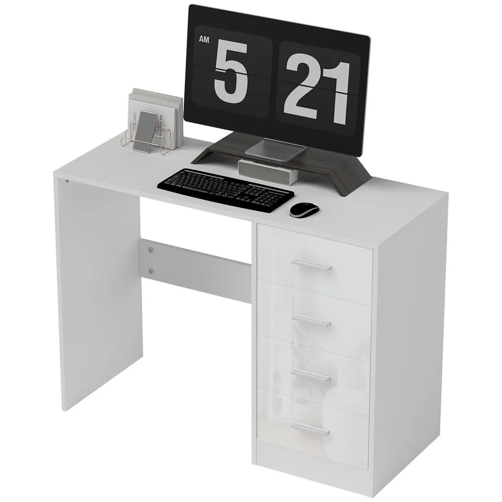 HOMCOM Computer Writing Desk, Study Table with 4 Drawers in White