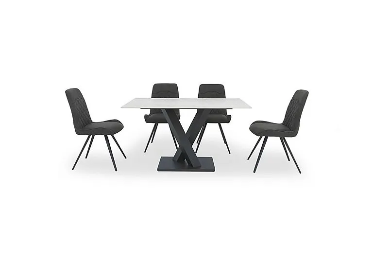 Warrior Crystal White Compact Fixed Dining Table with 4 Standard Chairs - White