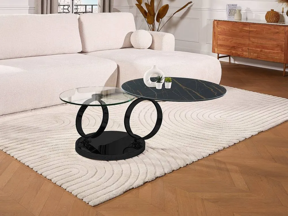 Vente-unique Coffee Table With Swivelling Trays - Ceramic & Tempered Glass - Black in Clear 6