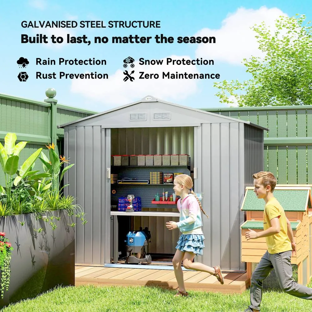 OUTSUNNY 7 x 4ft Garden Shed Storage w/ Foundation Kit, Vents, Light Grey 4