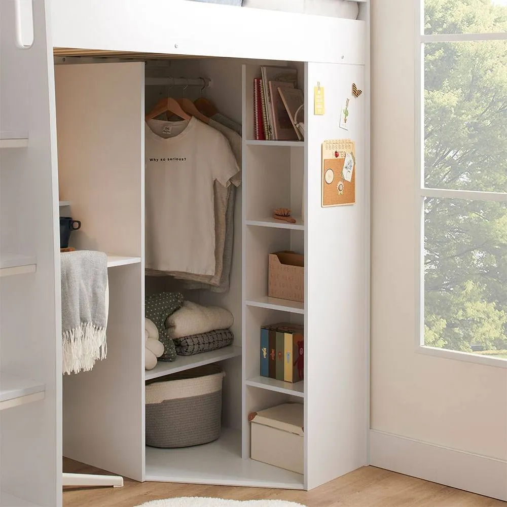 Flair Harper High Sleeper Bed with Desk, Wardrobe & Storage in White 3