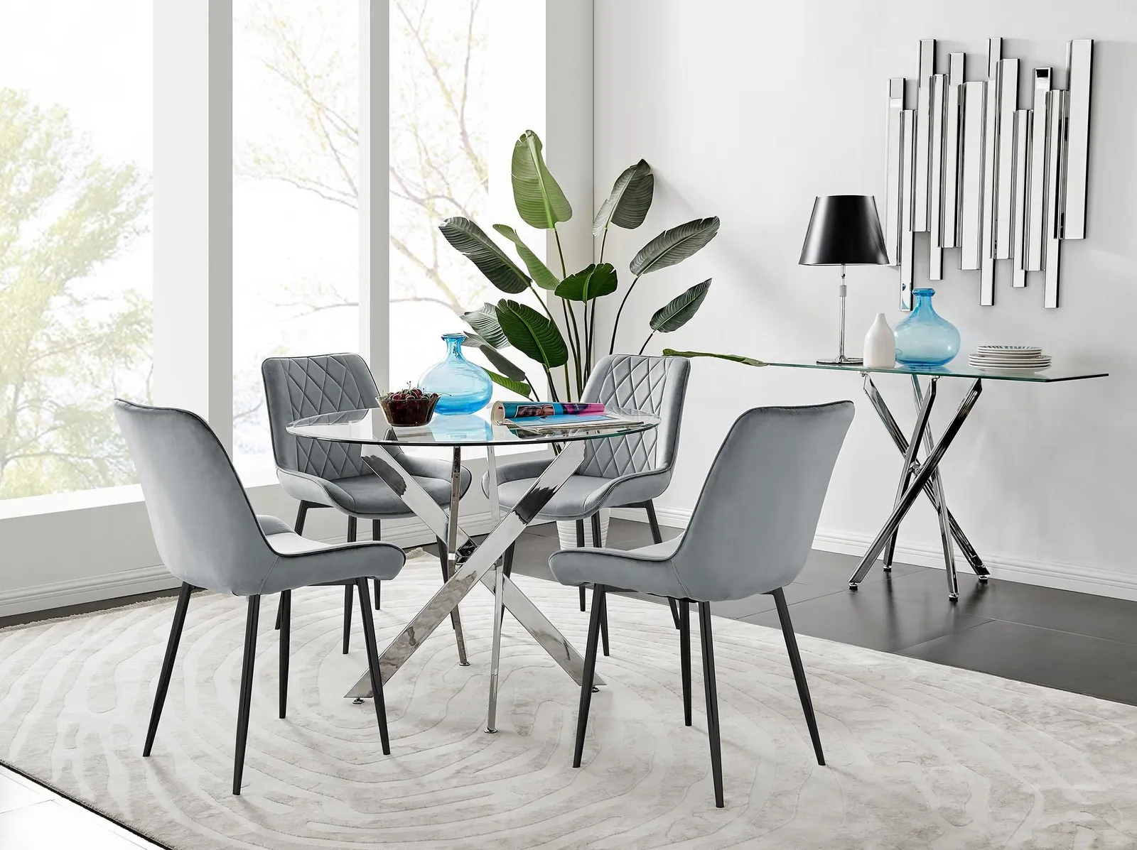 FurnitureboxUK Novara 100cm Round Dining Table & 4 Pesaro Black Leg Chairs in Grey 1