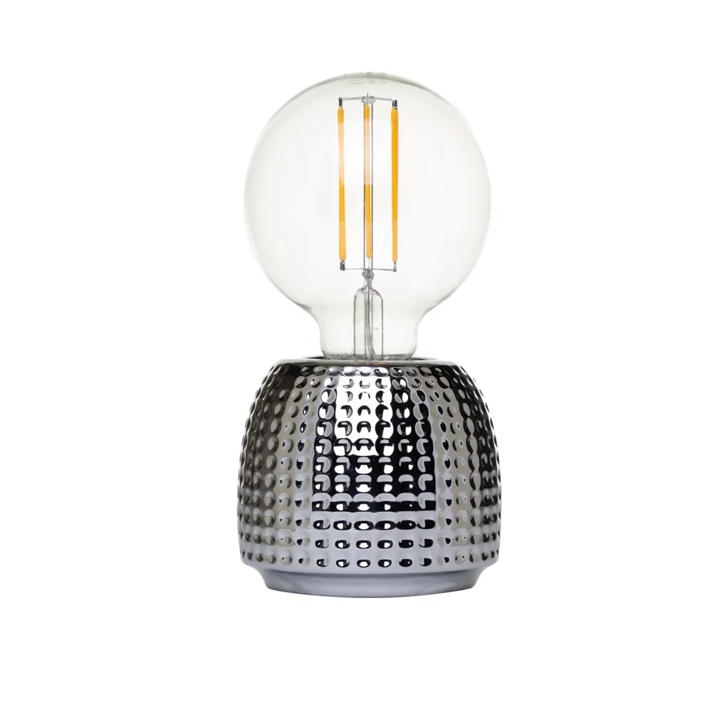Oak Embossed Base Table Lamp, Satin Chrome