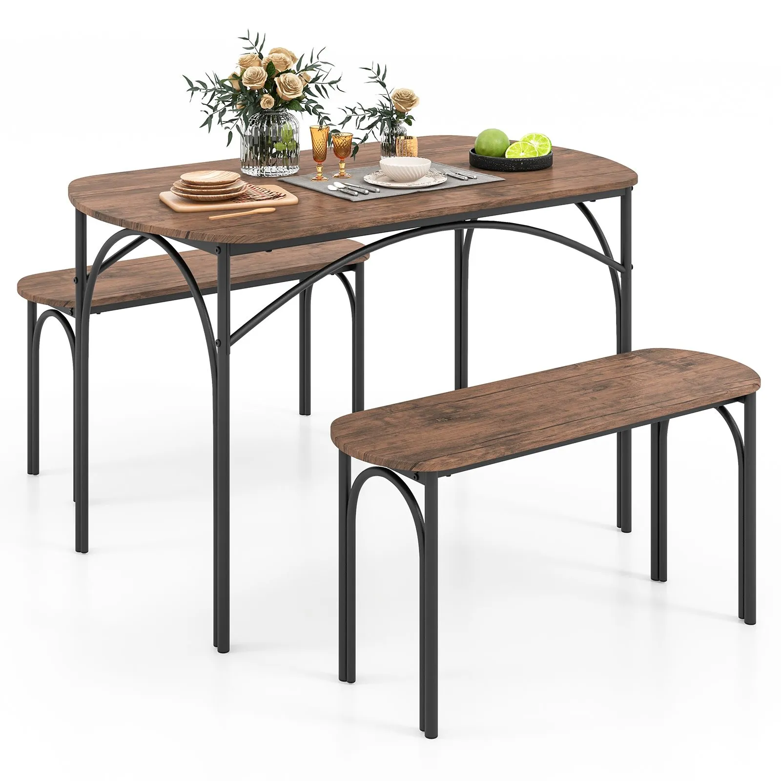 Costway 3 Piece Modern Dining Table Set 120cm Space Saving Kitchen Table Set in Brown 2