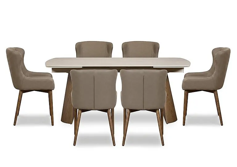 Sansa Rectangular Draw Leaf Extending Dining Table and 6 Faux Leather Chairs with Wooden Legs - Taupe - In Time for Christmas