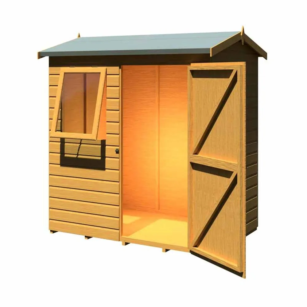 Shires Lewis 6 x 4 Feet Single Door Reverse Apex Style C Shed in Brown 5
