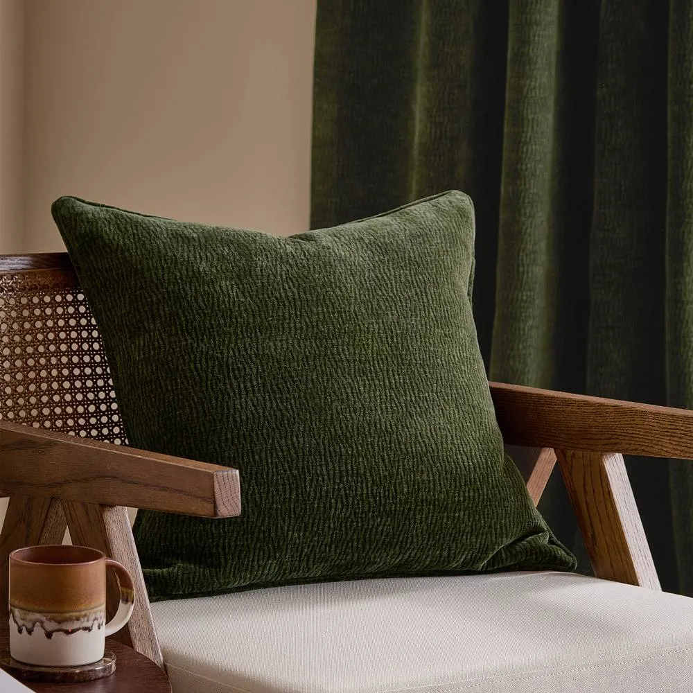 Yard Heath Washed Velvet Textured Cushion Olive 50 X 50Cm, Green