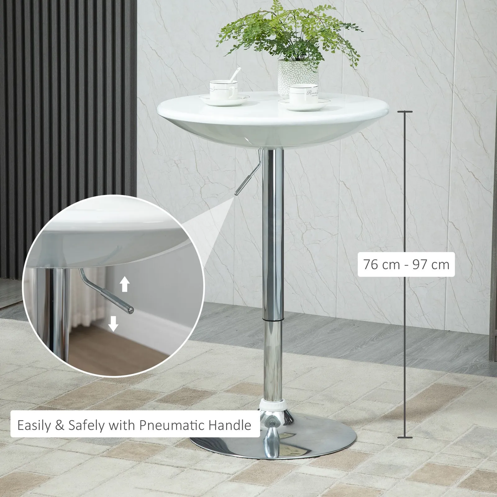 HOMCOM 61 cm Round Indoor Home Pub Bar Table Adjustable Bistro Counter Round in White 6