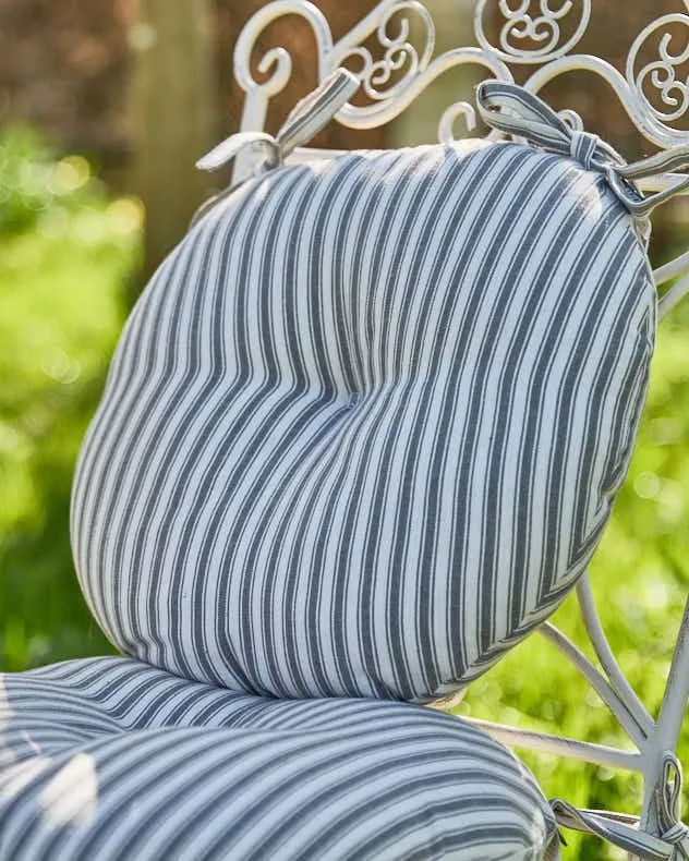 Dibor Set of 2 Grey Striped Round Summer Outdoor Garden Chair Seat Pad Cushions Dia 40cm