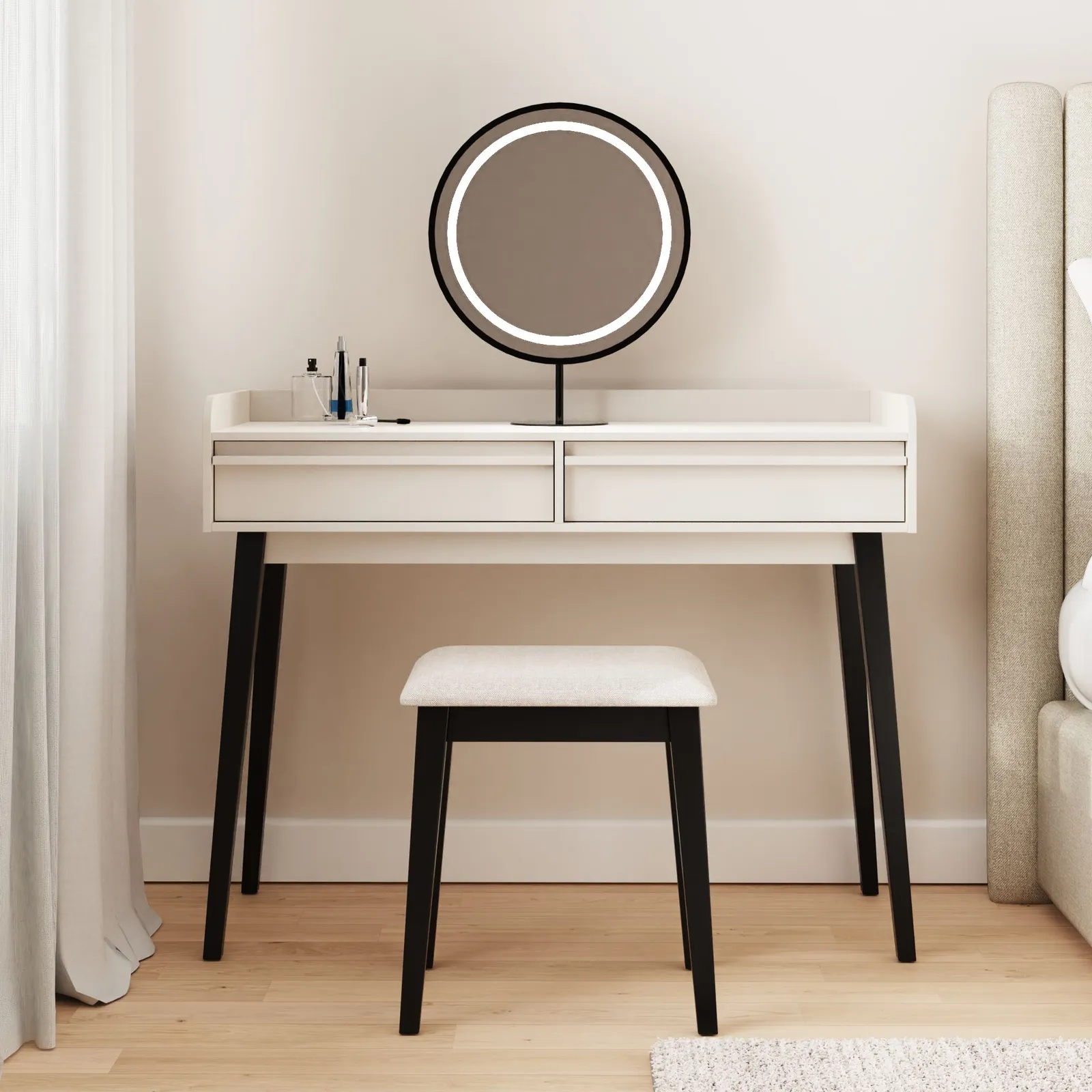 GFW Phoebe Dressing Table with LED Mirror & Stool in Natural 5