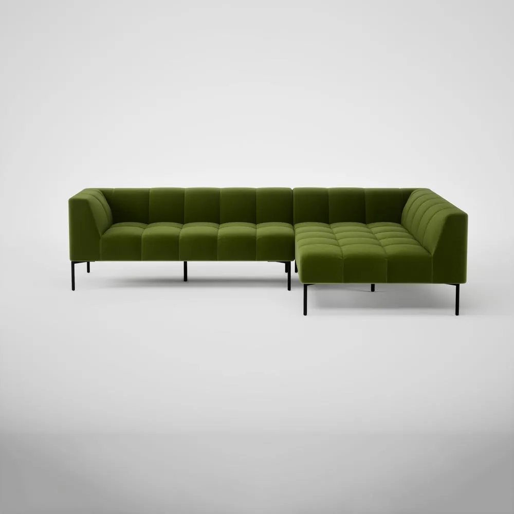 Heal's Quadro Right Hand Facing Chase Sofa Nobilis Velvet Leaf Black Feet 2