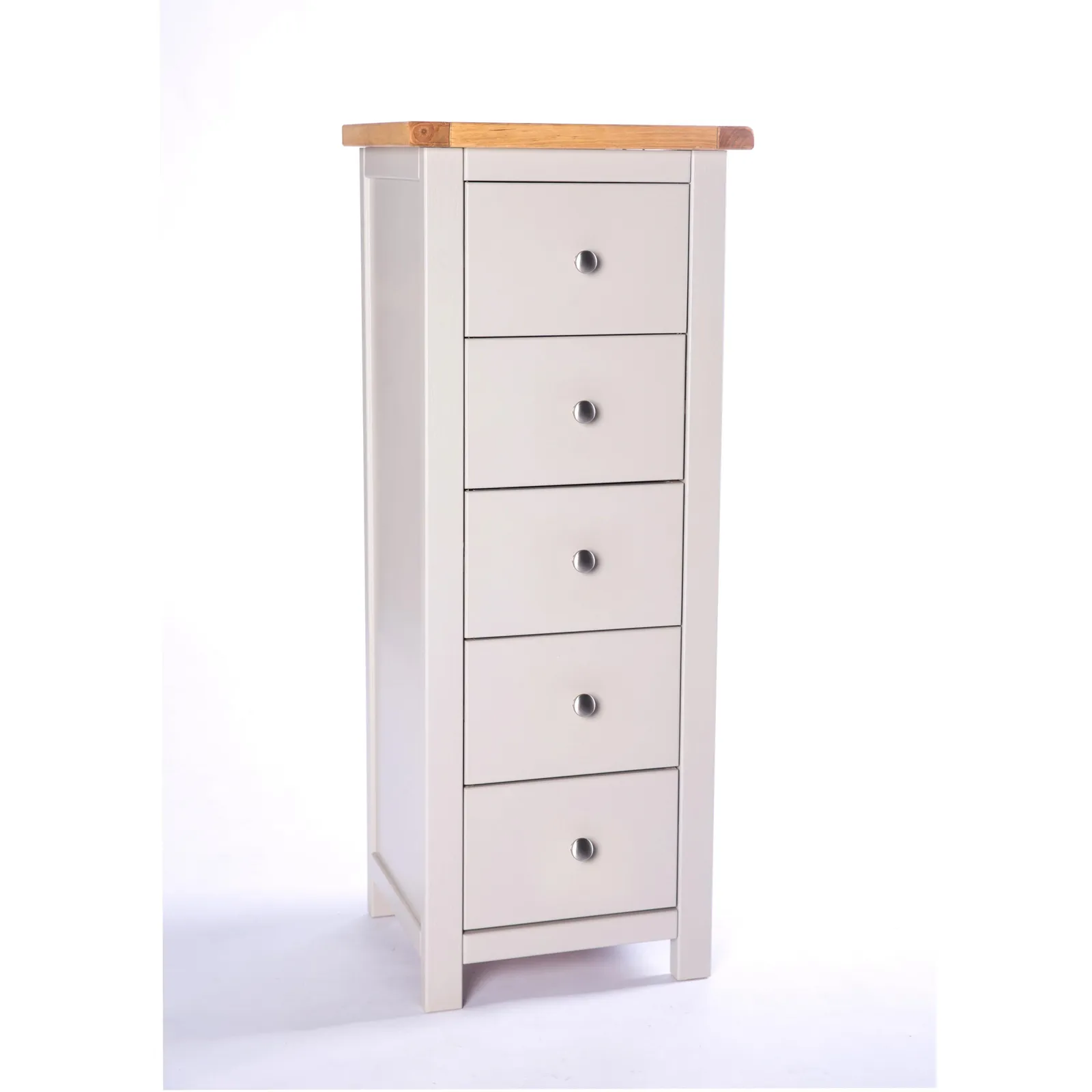 Cabinet Bits Argenta 5 Drawer Narrow Chest of Drawers Chrome Knob in Light Grey 2