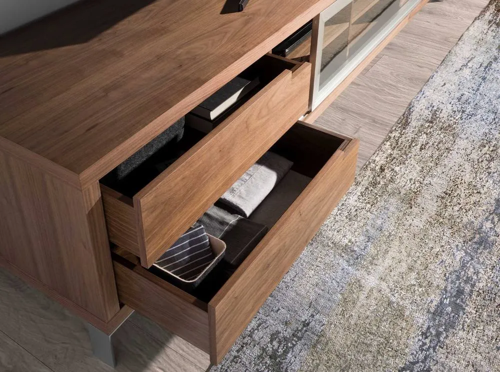 Angel Cerda Walnut Veneer TV Stand with Chromed Stainless Steel in Brown 5