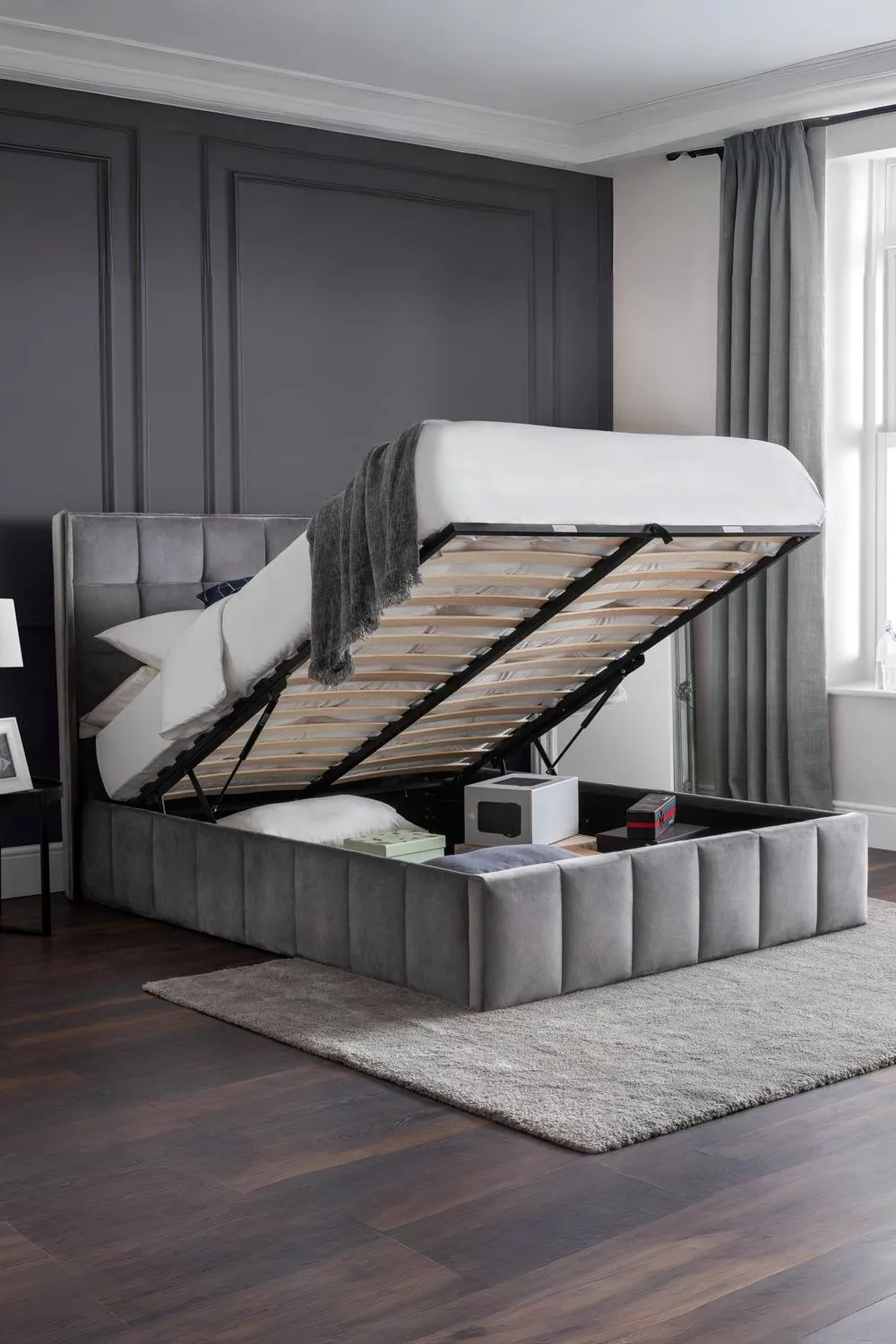 Julian Bowen Gatsby Upholstered Ottoman Storage Bed in Grey 2