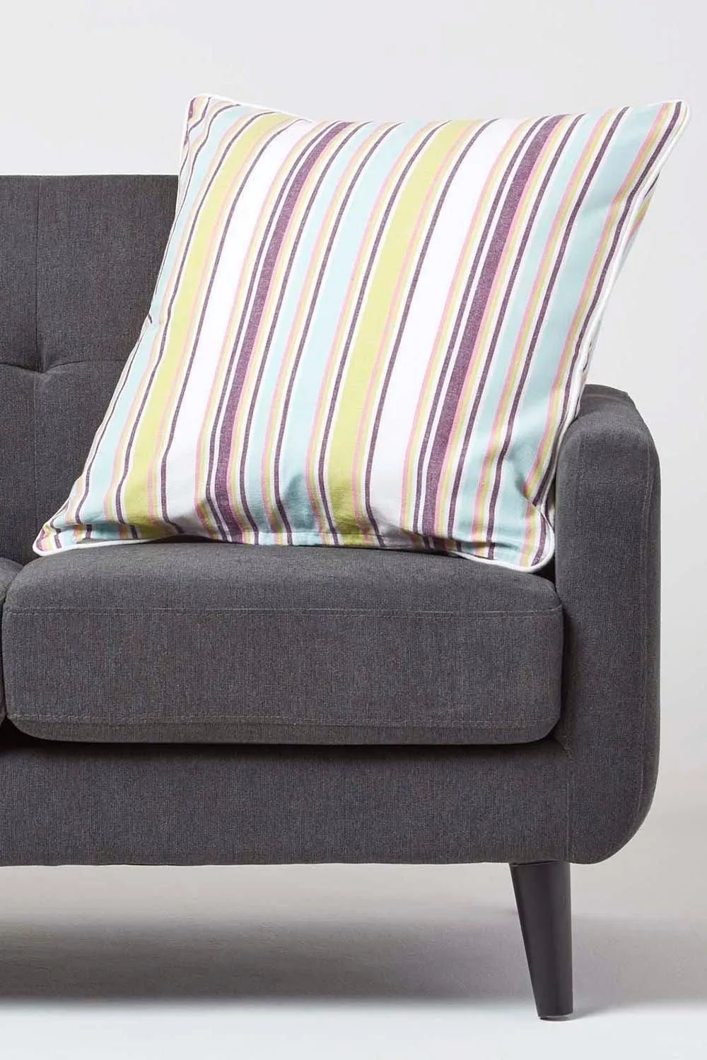 Homescapes Cotton Osaka Green Stripe Cushion Cover 2