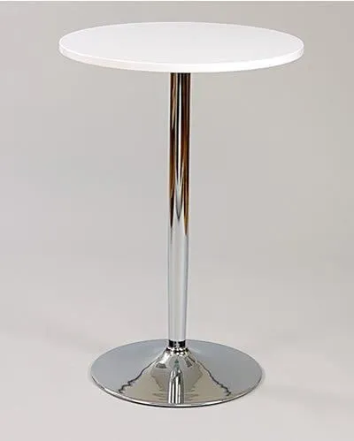 netfurniture Farley Tall White Poseur Shiny Chrome Frame White Round Table Top