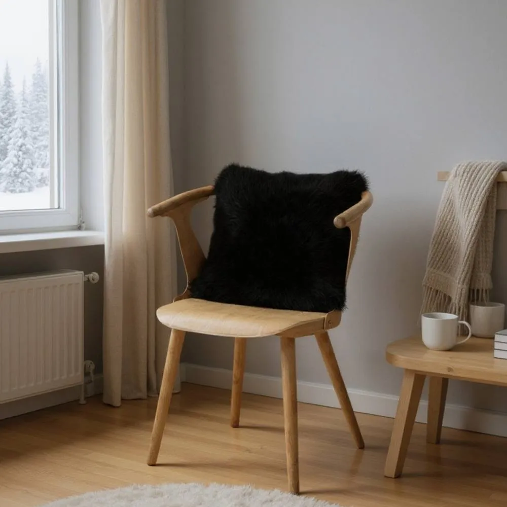 Infinity Leather Natural Sheepskin Real Wool Cushion in Black