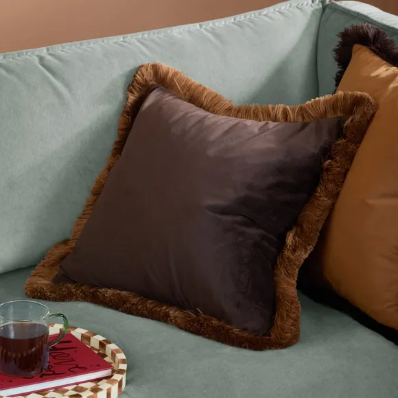Furn. Halo Fringed Velvet Square Cushion 1
