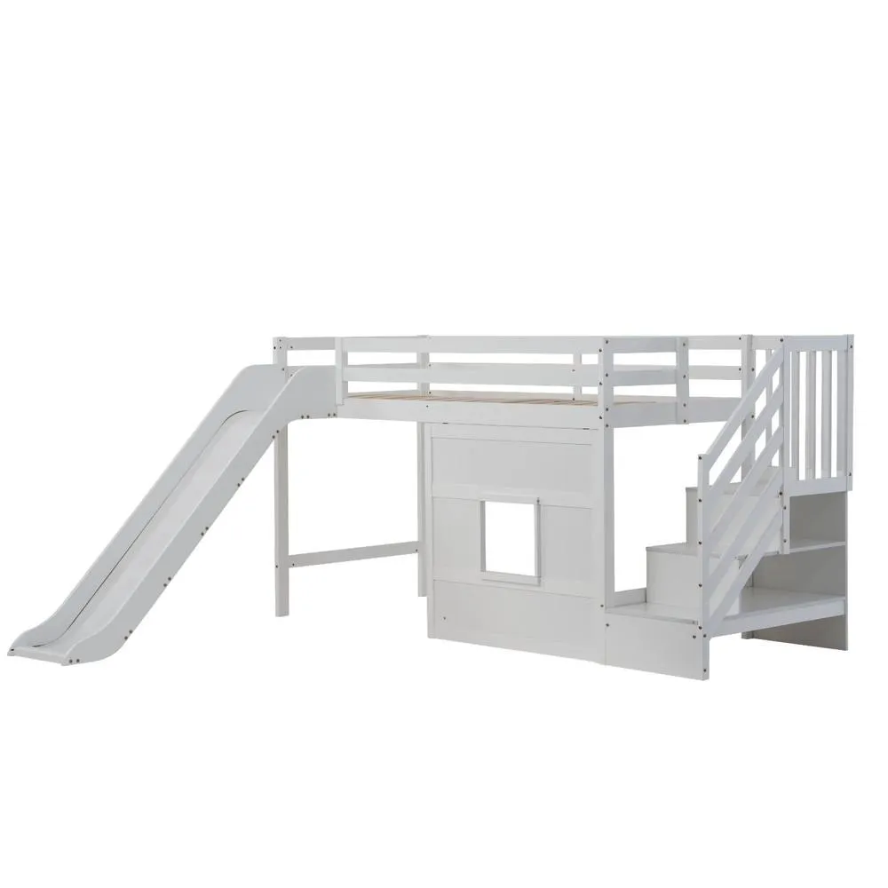 Nöa and Nani Kasja Staircase Midsleeper Cabin Bed with Window & Slide in White 4