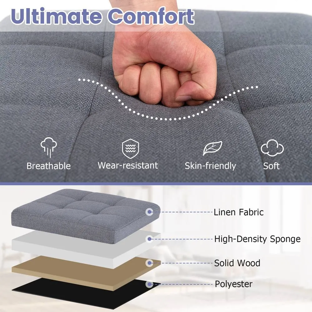 Costway Square Storage Ottoman Linen Fabric Upholstered Footstool in Grey 4