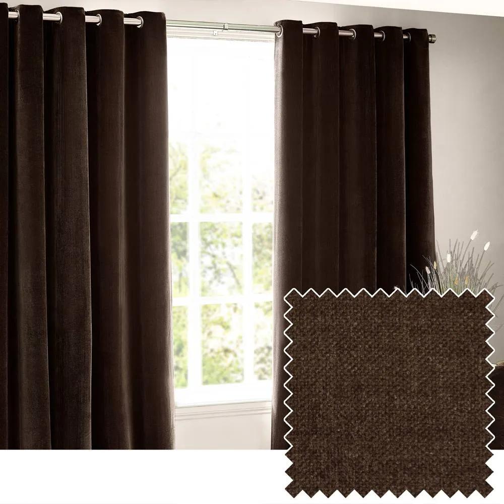 Yard Heavy Chenille Blackout Eyelet Curtain Pair in Brown 1
