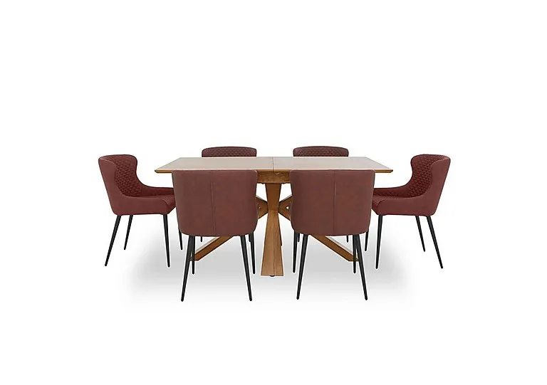 Hanoi Extending Table with Wooden Base and 6 Faux Leather Dining Chairs