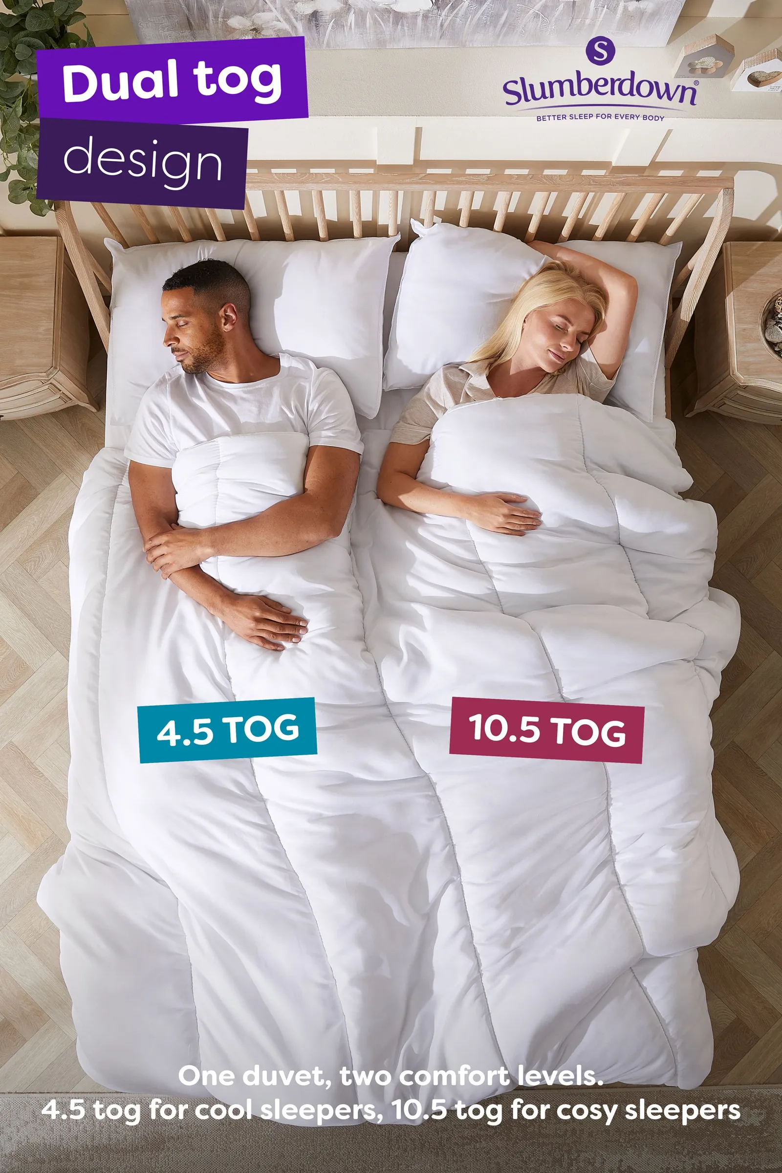 Slumberdown Made For You Two Duvet 4.5/10.5 Tog All Year Round Duvet in White 3