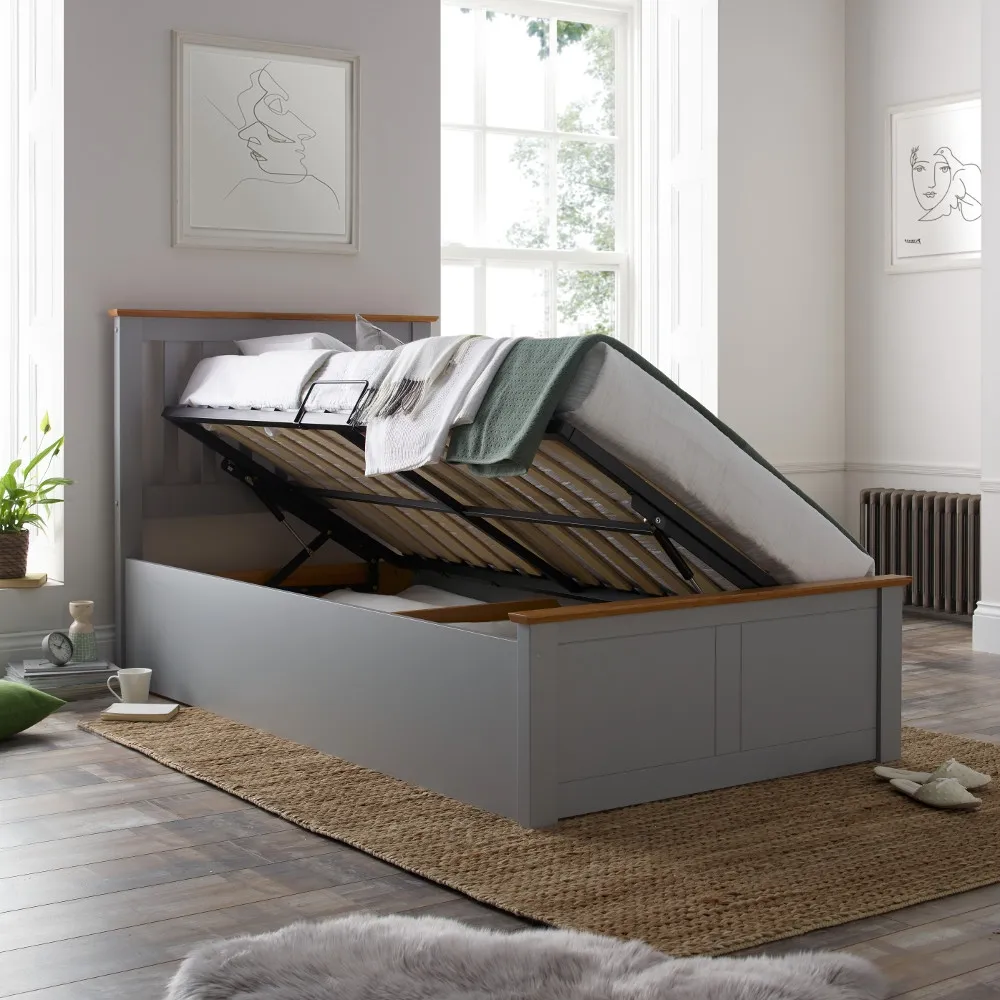 Francis - Single - Ottoman Bed - Grey - Wood - 3ft - Happy Beds