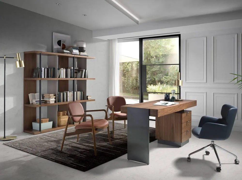 Angel Cerda Walnut Veneer Bookcase Walnut & Grey, 180x40x170 cm 4
