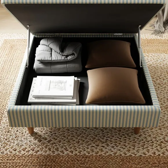 Zoe Pinstripe Fabric Square Storage Footstool 3