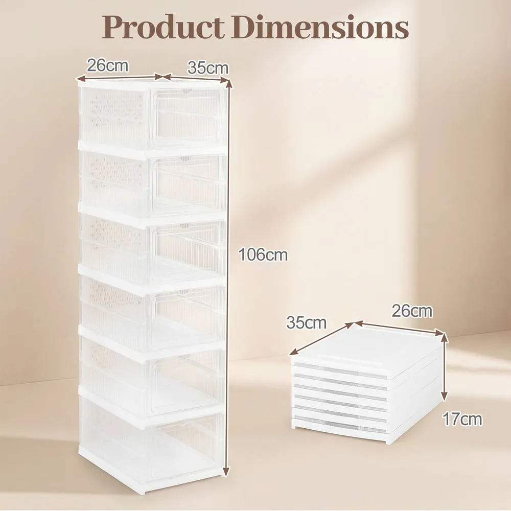 Costway 6-Tier Shoe Organizer Set of 2 Folding Plastic Sneaker Storage Boxes in White 4