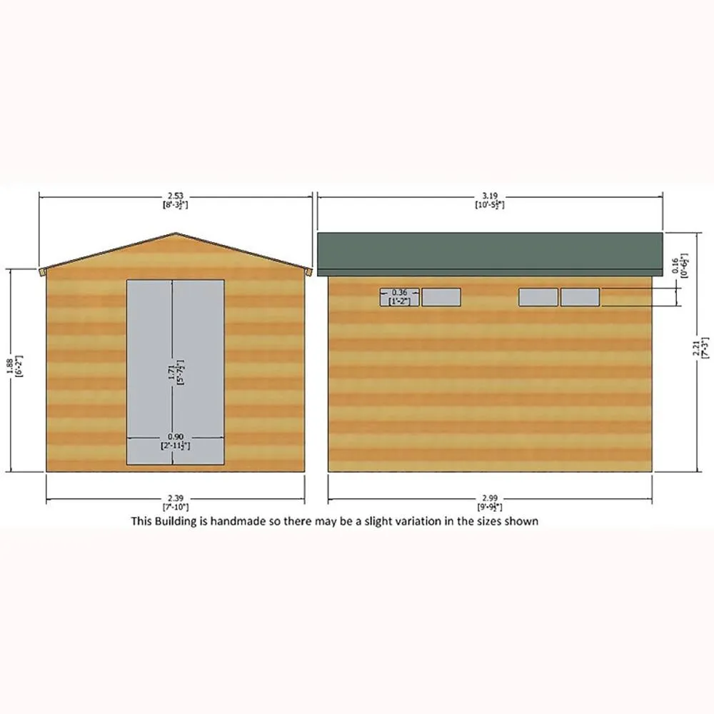 Shires Security Apex Handmade Garden Shed Approx 10 x 8 Feet in Brown 3