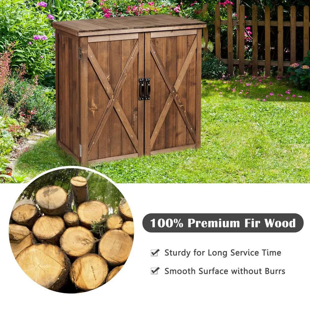 Costway Outdoor Wooden Storage Shed Double Doors Tool Shed for Garden Yard in Brown 4