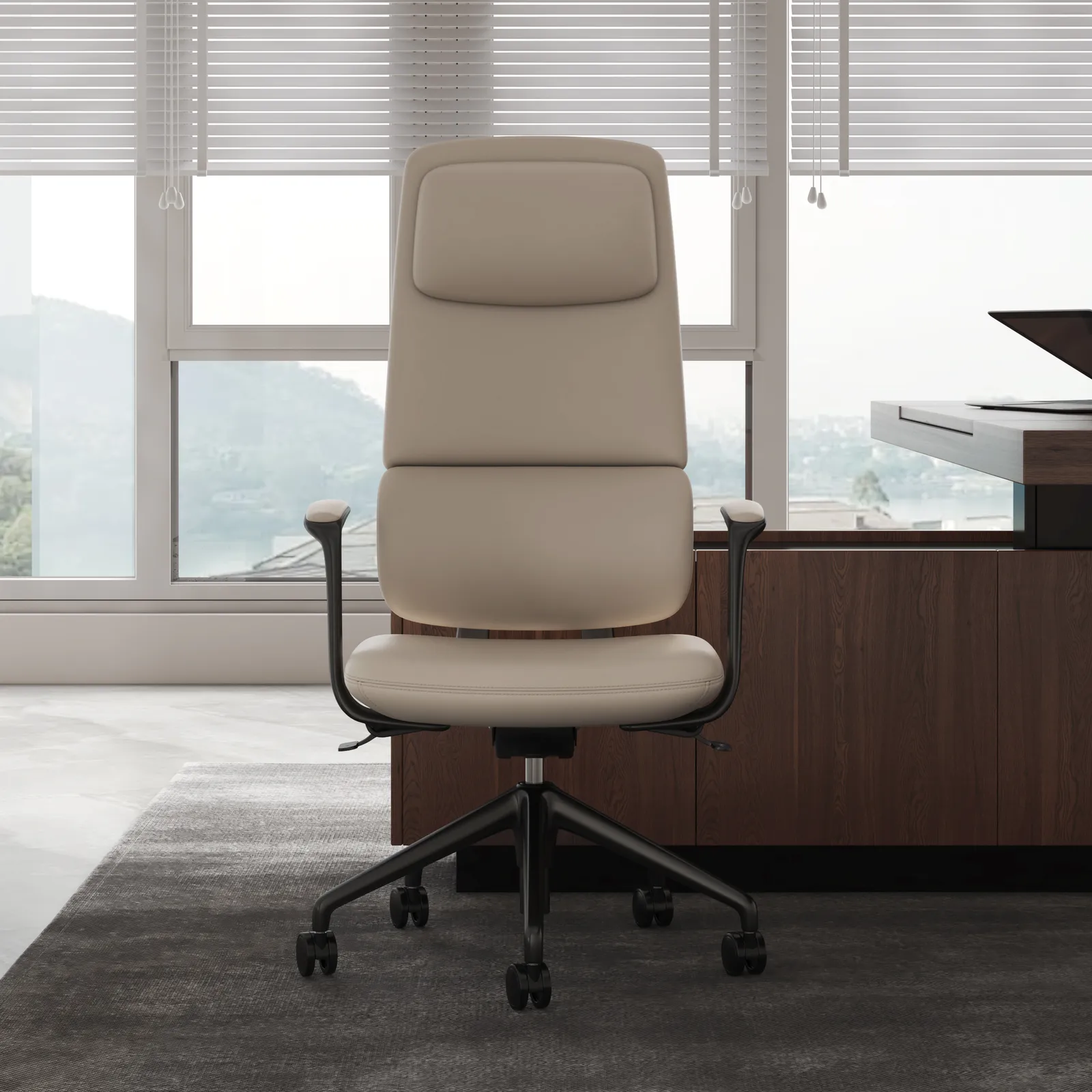 Ergonomic Grey Genuine Leather High Back Reclining Swivel Office Desk Chair