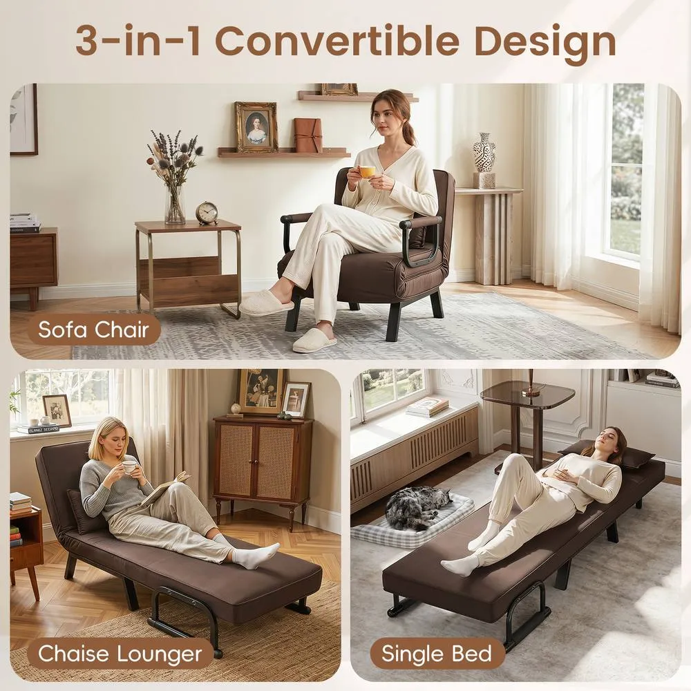 Costway Convertible Sleeper Chair Folding Sofa Bed with Adjustable Backrest in Brown 6