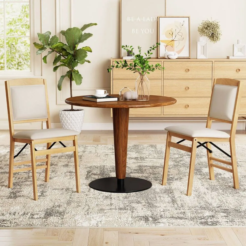 Costway 2PCS Folding Bar Stools Wooden Padded Kitchen Dining Chairs w/Backrest in Cream 2