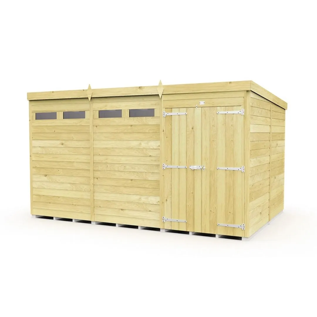 Buttercup Farm 12 x 8 Feet Pent Security Shed - Double Door - L231 x W358 x H201 cm in Brown