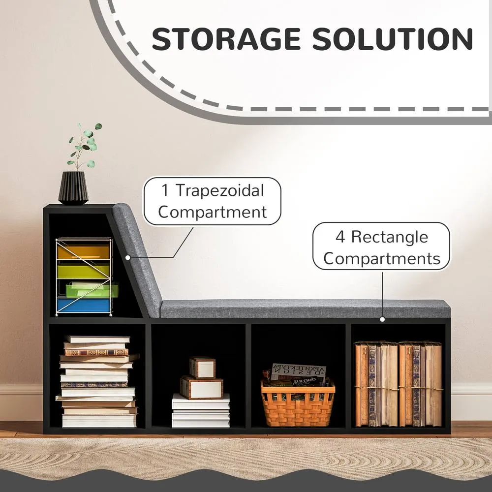 HOMCOM 2 Tier Bookcase w/ Removable Cushions Storage Cabinet for Living Room in Black 6