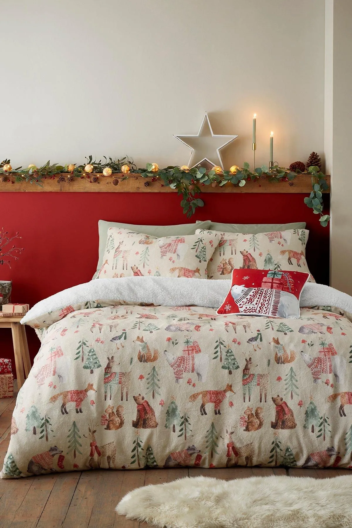 Fusion 'Christmas Woodland Animals' Plush Duvet Cover Set in Natural 4