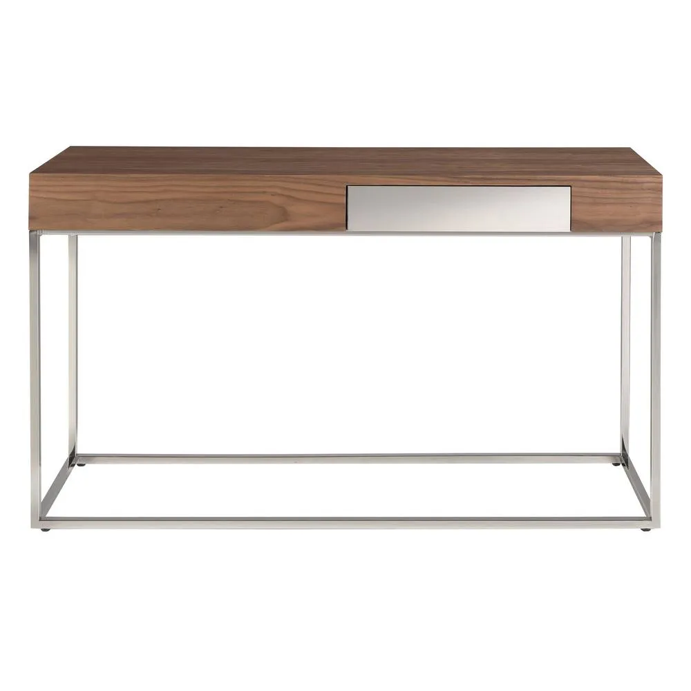 Angel Cerda Walnut-Veneer Console Table with Chrome Legs in Brown 2
