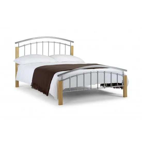 Azzmy Metal Single Bed In Aluminium and Oak Finish
