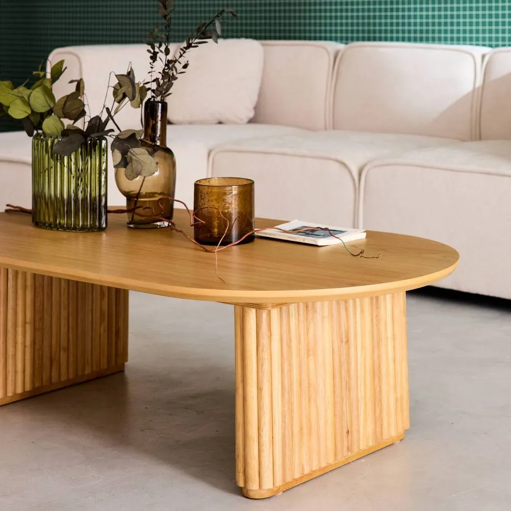 sweeek Oval coffee table Rubberwood oak veneer in Brown 4