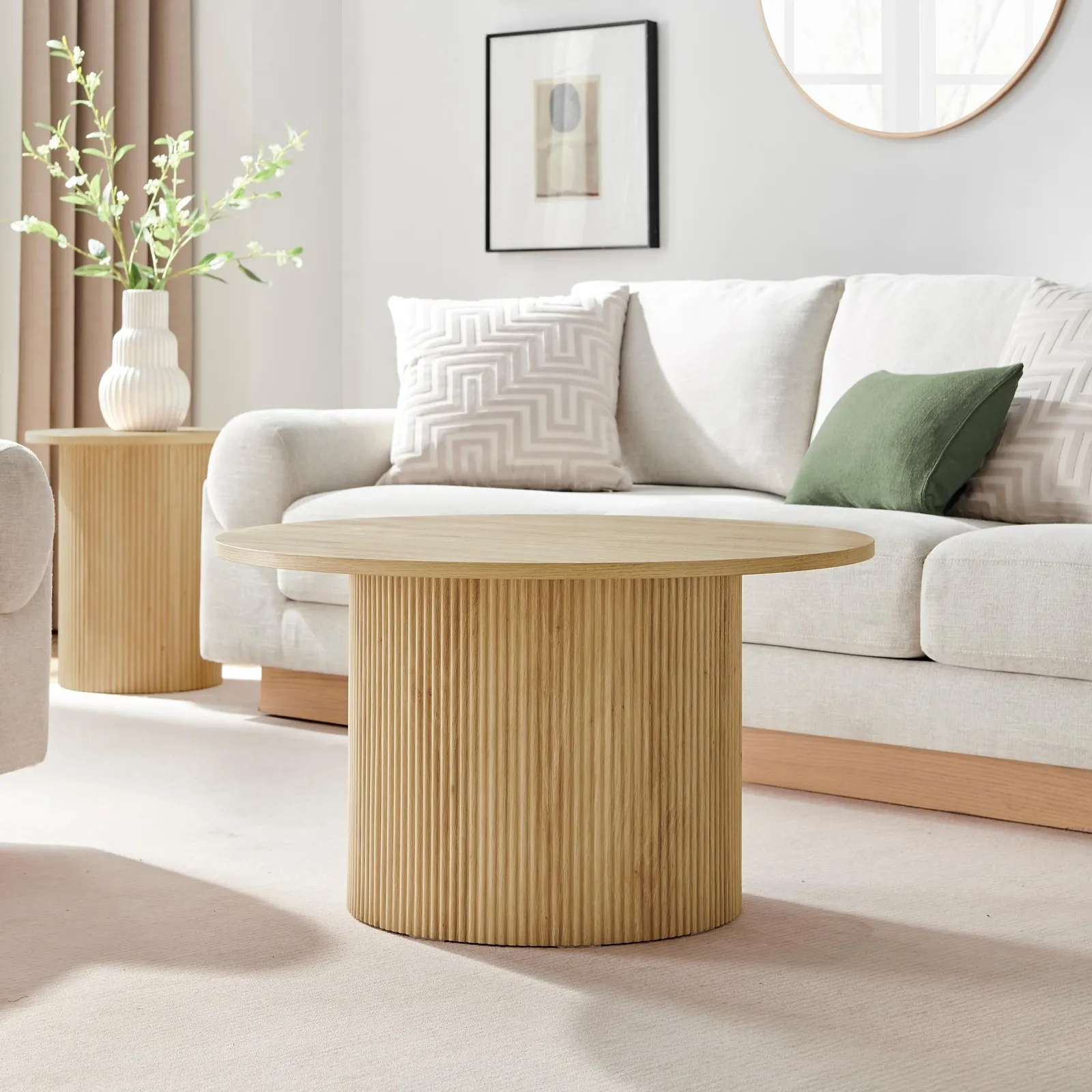 FurnitureboxUK Penrose Round Wooden Pedestal Coffee Table in Light Oak 3