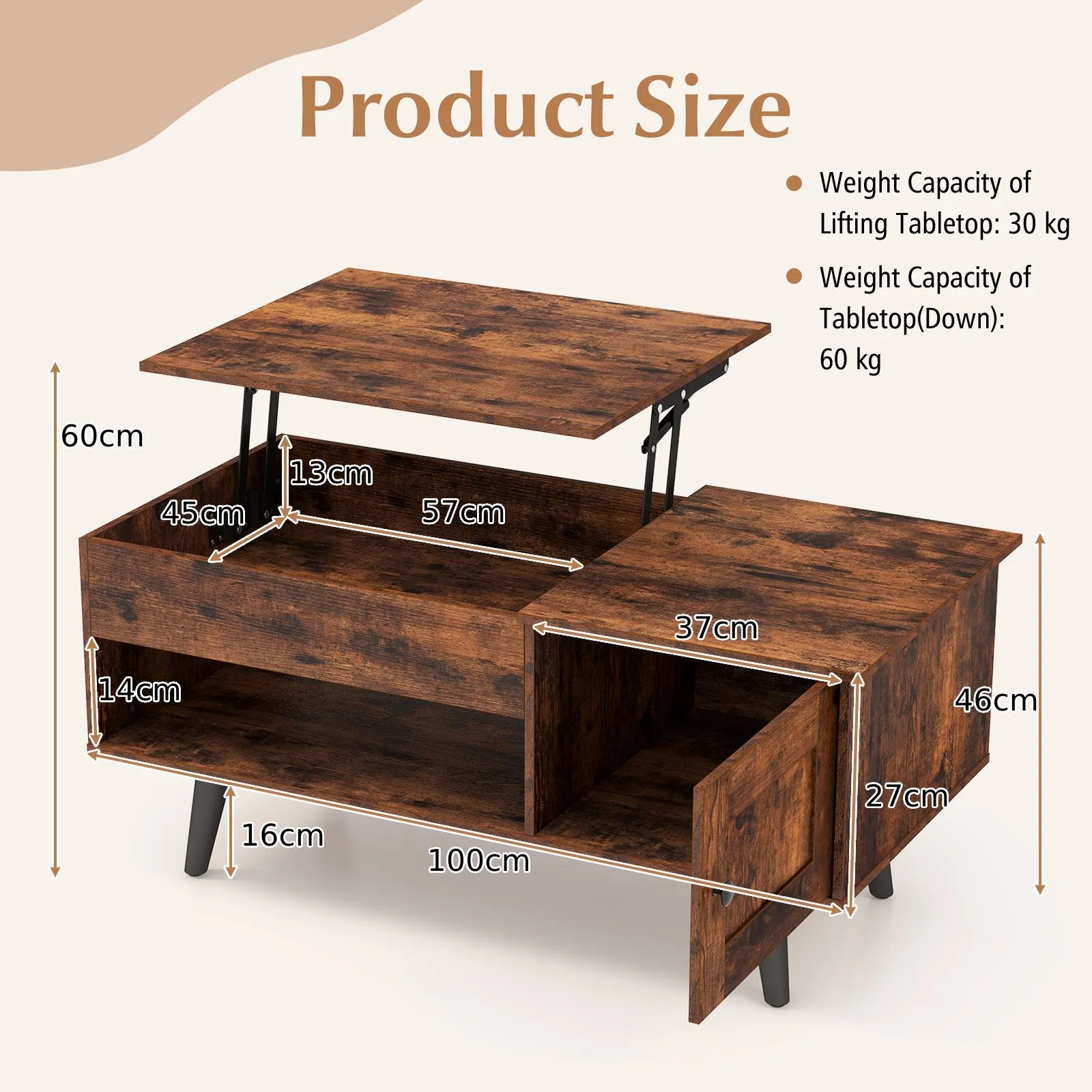 Costway Lift Top Coffee Table with Storage Flip Top Center Table with Cabinet in Brown 3