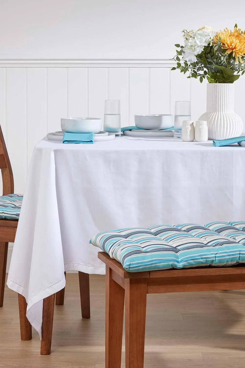Homescapes Garden Bench Cushion Luxury 2 Seater Cotton Blue Striped Indoor Outdoor Pad 2