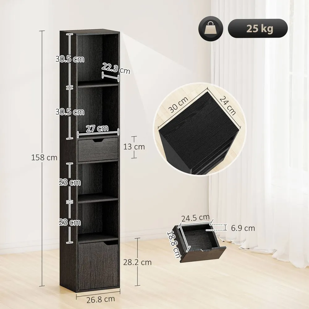 HOMCOM Narrow Bookshelf with Drawer, Tall Bookcase for Living Room in Black 3