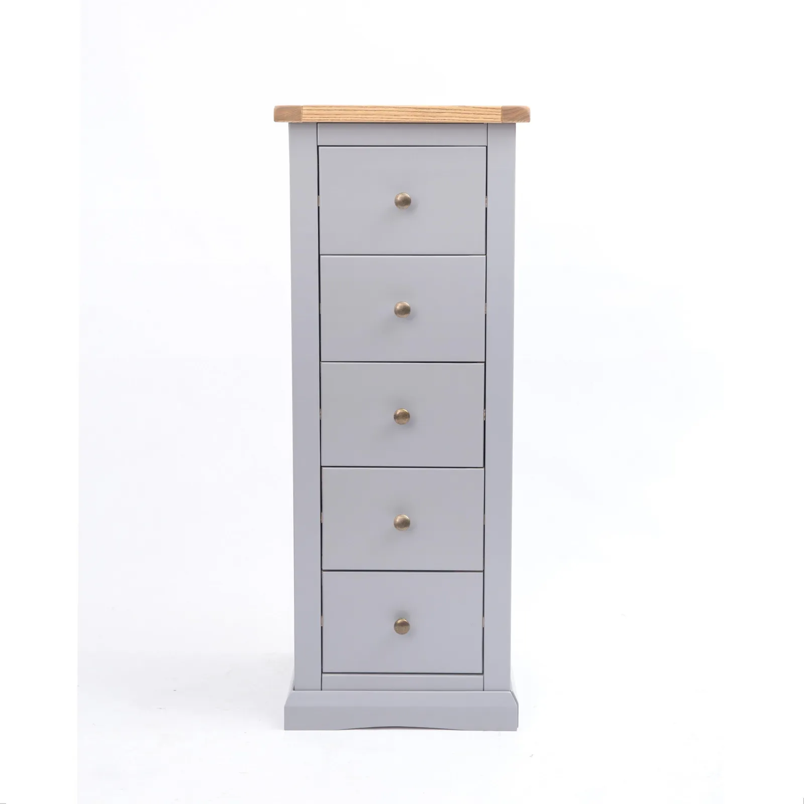 Cabinet Bits Rocca 5 Drawer Narrow Chest of Drawers Brass Knob in Grey