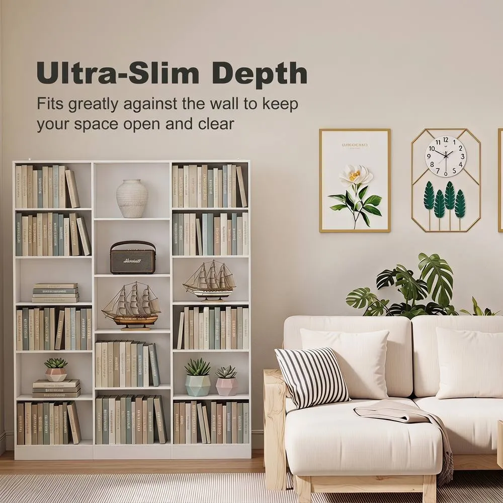 HOMCOM Bookcase Freestanding Open Storage Shelf with 17 Compartments in White 6
