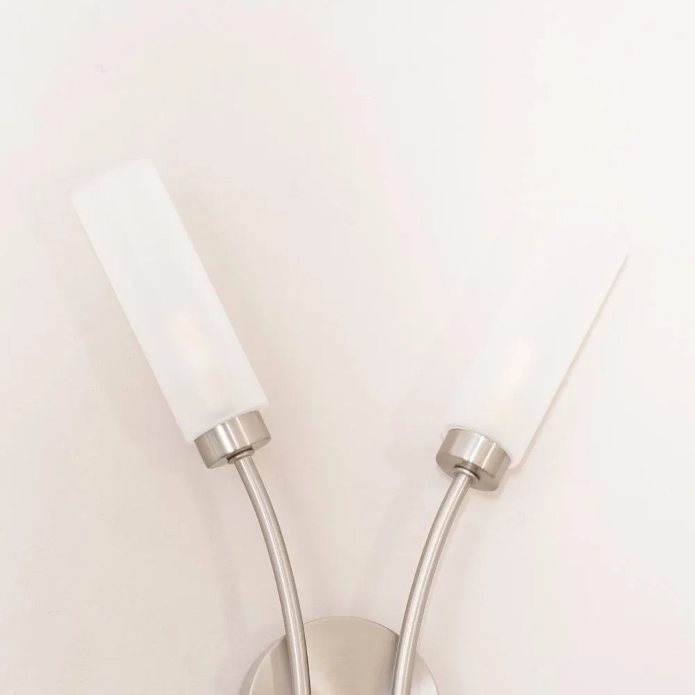 ValueLights Maya Pair of 2 Way Curved Upright Reed Shaded Wall Lights with LED Bulbs in Silver 4