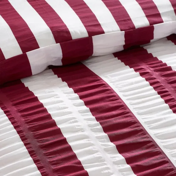 Catherine Lansfield Seersucker Frill Stripe Polycotton Duvet Cover & Pillowcase Set 2